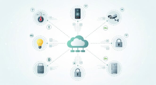 Smart home devices connected to cloud service.