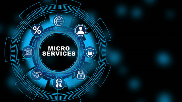Digital microservices interface with distributed application system and cloud computing technology animation background 4k