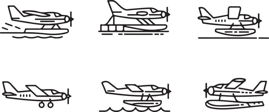 Seaplanes bush black line vector icon. Water planes icon in flat outline stroke line art