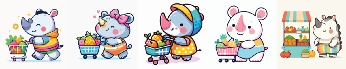 cute rhino vector shopping for fruit © sarah16blakeyxh2