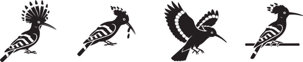 Eurasian Hoopoe Bird Silhouette Vector Set © Ripon Sojib