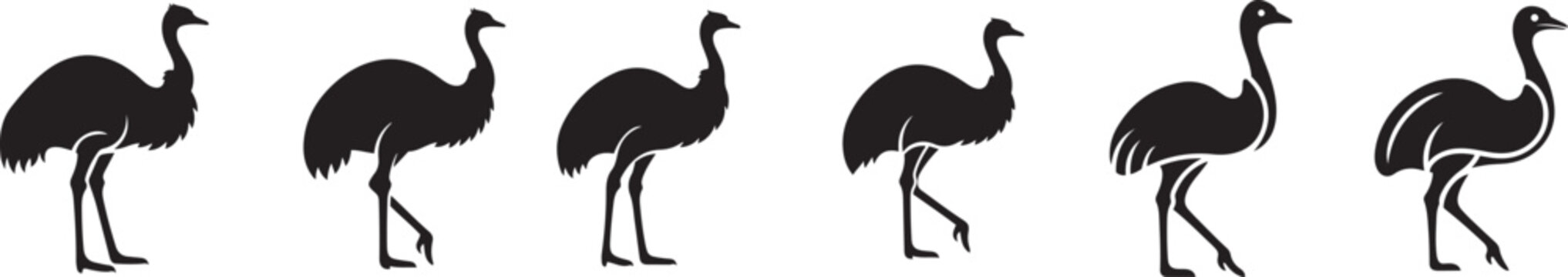 Ostrich and Emu Bird Silhouette Vector Icon Set