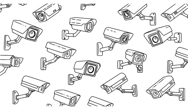 Outline CCTV camera icons diagonal vector set with minimal surveillance line design
