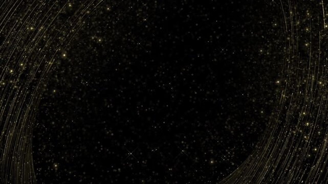 Performance of party awards stage background. Abstract tail particle falling down for new year, Christmas festival, award, celebration 4K 3D motion dust Particles gold event awards trailer titles