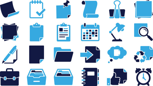 Office supplies icons collection business and administration modern flat design.