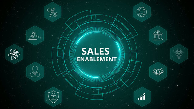 Sales Enablement Digital HUD Interface with Business Performance Analytics and Futuristic Technology Visualization 4K animation video
