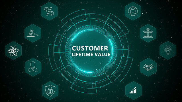 Customer Lifetime Value Business Revenue Analytics Concept with Digital Network System and Futuristic Technology Visualization 4K black background visuals