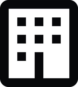 A professional black and white vector silhouette of a multi-story office building or corporate headquarters.