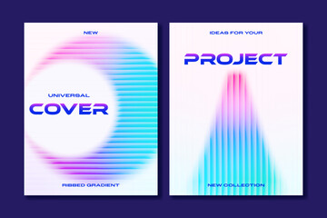 Fototapeta premium Abstract cover template set with ribbed gradient shapes. Vector for web and print. Modern design for posters, magazine covers, branding and social media.