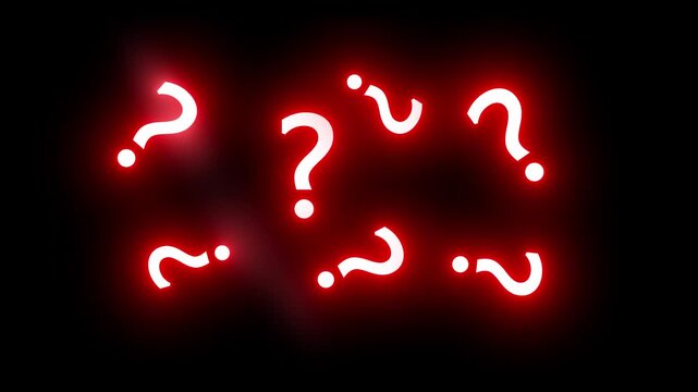 Question mark icon animation with glowing white effect, Confused effect raining question mark animation for quiz or tutorial video. Pop up question mark animation on black background in 4k chroma key