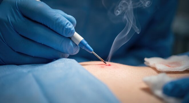 Medical cautery tool stopping bleeding after mole removal