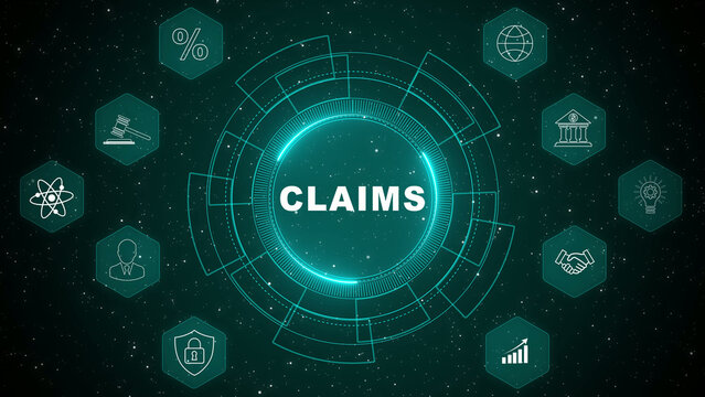 Digital insurance Claims management interface displaying secure data processing workflow with circular compliance monitoring and fintech protection system 4K animation video