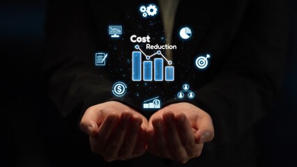 Fototapeta premium Cost reduction and cost saving through digital transformation, business cost optimization, operational cost reduction, financial savings, and resource efficiency strategies for business success. Muxer