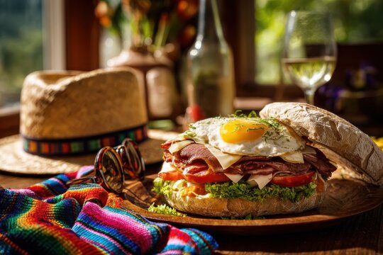 Traditional Uruguayan Chivito sandwich