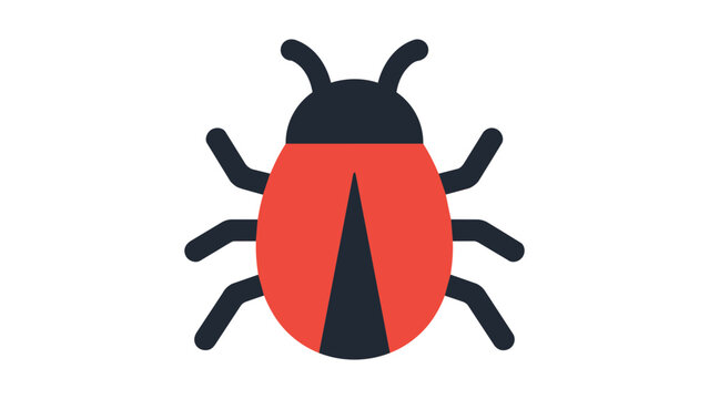 Modern flat vector icon illustration of a stylized software bug or insect on a white background. This clean, scalable SVG graphic represents computer errors, coding glitches, and malware.