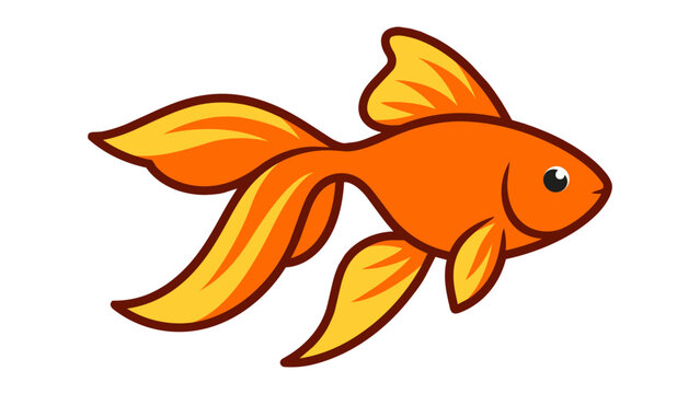 Goldfish vector illustration, a modern flat icon of a single orange fish with flowing fins and tail on a white background, scalable graphic for pet shop branding, aquatic themes, and nature design.