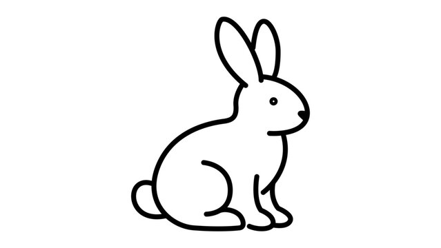 Minimalist black line vector icon of a sitting rabbit on a white background. This clean, hand-drawn illustration features an editable stroke for customizable line weight and scalable design.