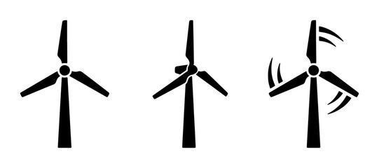 Wind turbine silhouette icons set, renewable energy wind farm symbols, black eco power generator vector illustrations for sustainable industry © Saif