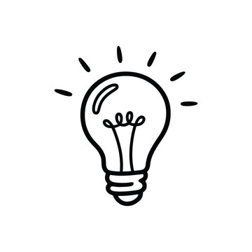 Light bulb doodle icon vector illustration, black and white hand drawn symbol for creativity, innovation, brainstorming, startup, and inspiration design