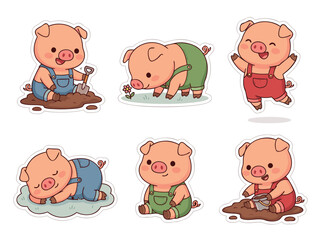 Cartoon Piglets in Various Poses and Activities on the Farm. © Delta