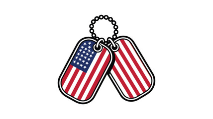 Pair of dog tags with american flag design on white background. © Anukul Debnath