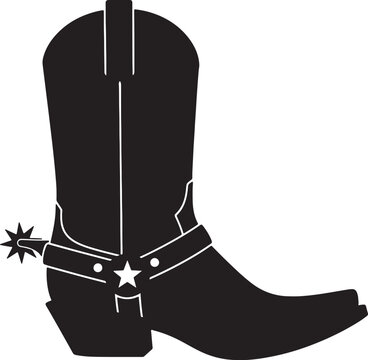 Black silhouette of a cowboy boot with spur and star detail also transparent background