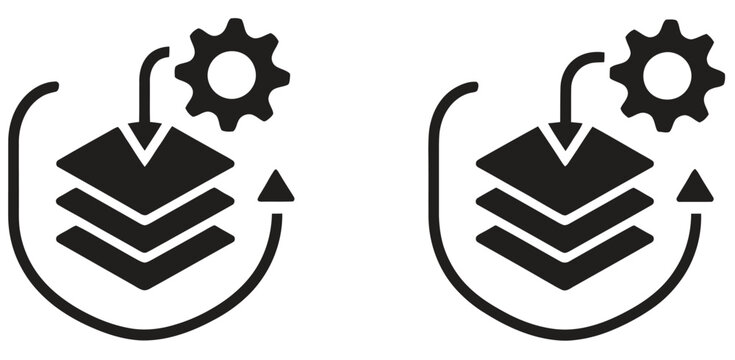 Batch processing icon set featuring grouped data workflow symbols, automated processing elements, task queue indicators, and modern minimalist line art for software systems, data management platforms,