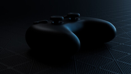 The gamepad is black on a dark surface. © Vankherson