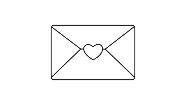 Minimalist Love Letter Envelope with Heart Seal Vector Icon Illustration on White Background. Features Editable Stroke and Adjustable Line Weight for Customization. Romantic Valentine's Day Graphic.