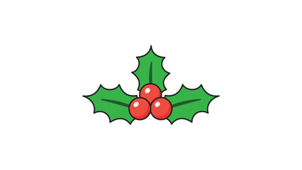 Christmas Holly Sprig with Three Green Leaves and Red Berries, Modern Flat Vector Icon Illustration with Editable Stroke on White Background for Holiday Season Greeting Cards and Winter Decor. © Md