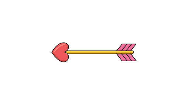 Cupid's Arrow with Heart Tip and Pink Fletching, Modern Flat Vector Icon for Valentine's Day, Romance, and Love, Isolated on White Background with Editable Stroke and Adjustable Line Weight.