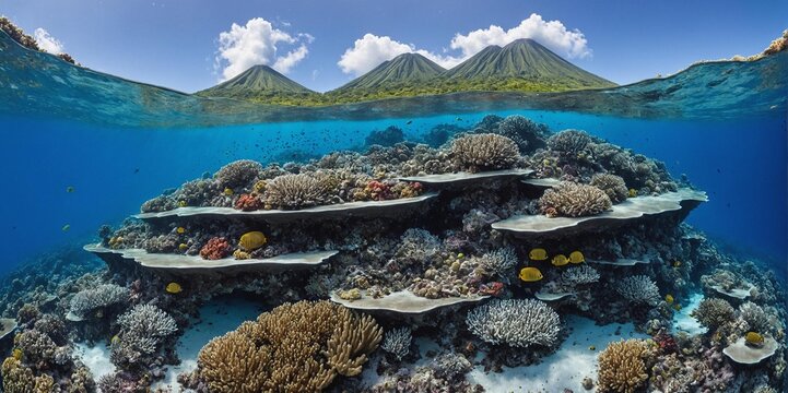 coral reef with volcanoes