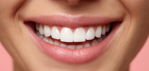 Naklejka premium The Smile of a Woman Showing White Healthy Teeth and Pink Lips