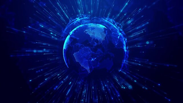 World Map Breaking News Red Technology Digital Big Data Connection, Digital Cyberspace, Data Network Blockchain Connections, Global Network Generic world map universal background , news broadcast,,
