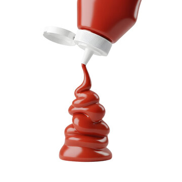 Ketchup coming out of bottle.