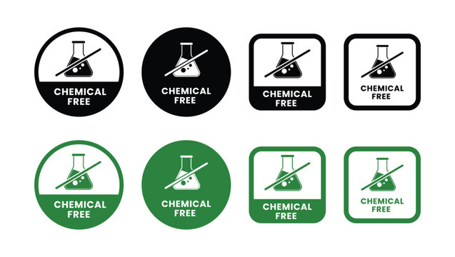 A series of four distinct chemical free icons are displayed each featuring a flask with a slash through it high quality professional detailed