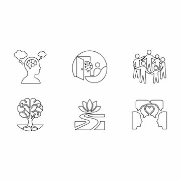 Mental Health Awareness lineart Vector Illustration Icons  Support, Love Self Care Graphics 