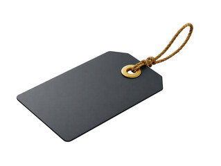 Fototapeta premium Blank gray tag with gold ring and brown string isolated on transparent background