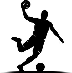 Obraz premium Black silhouette basketball player, athletic pose, sports icon, vector illustration