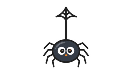 Cute Halloween Spider Hanging from Web, Modern Flat Vector Illustration with Editable Stroke. Round Black Spider Icon for Spooky Season Decorations and Graphic Design, Isolated on White. © MDRasel
