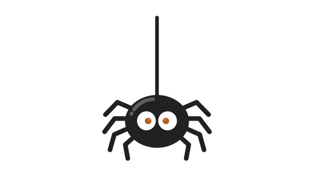 Cute Halloween Spider Vector Icon with Editable Stroke. Modern flat illustration of a round black spider hanging from a web thread, ideal for spooky holiday graphics and seasonal web design.