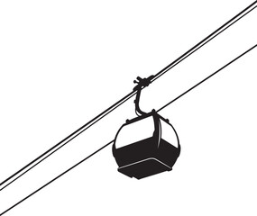 Black and white silhouette of a gondola lift cable car suspended on wires also transparent background © MeJaMa