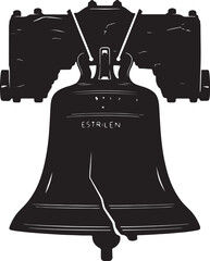 Black and white silhouette of the liberty bell with a crack and inscription also transparent background © MeJaMa
