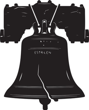 Black and white silhouette of the liberty bell with a crack and inscription also transparent background