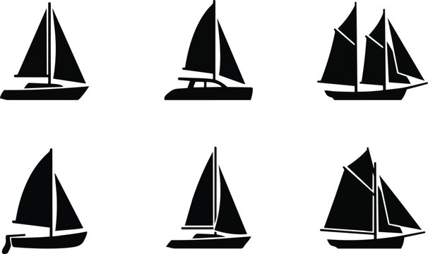 A set of sailboat silhouettes on transparent background