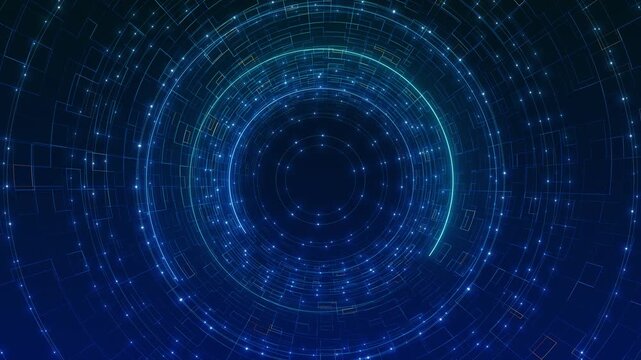 Futuristic lower third. Sci-fi design template for channel, news, information digital screen with blue holographic HUD and animated interface turning in virtual space digital hologram window gaming
