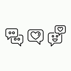 Fototapeta premium social support and emotional communication concept thin outline icon, minimalist line symbol chat bubbles and heart shape vector isolated pictogram for web and app, representing empathy, counseling...
