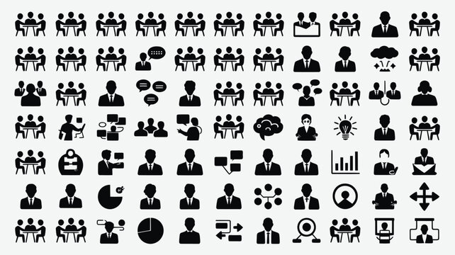 Set of 70 Black Business Meeting and People Silhouettes Vector Icons