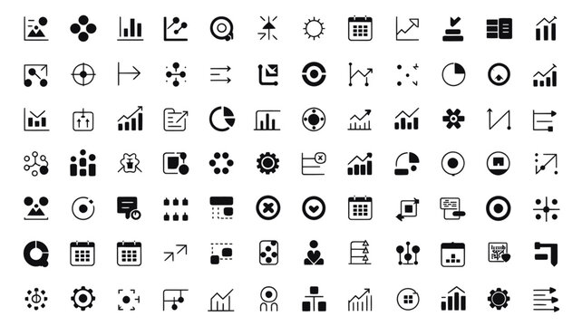 Set of 100 Black Business Data Analytics Icons Vector