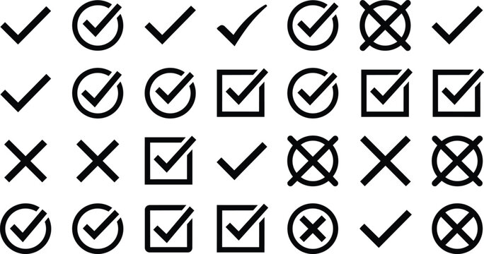 A versatile vector illustration graphic design collection of checkmark and cross symbols
